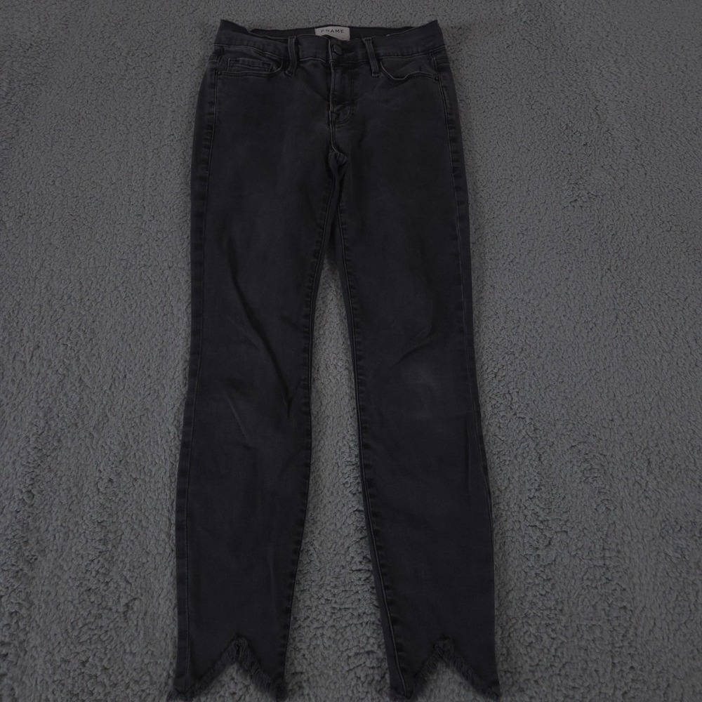 Frame Jeans Womens 25 Black Le Skinny de Jeanne Crop Medium Wash High Rise Denim